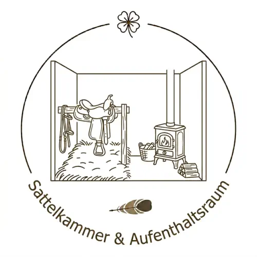 Gemütlicher Aufenthaltsraum mit Holzofen für Reiter und Sattelkammer für Einsteller auf der 4L Ranch Osterhofen